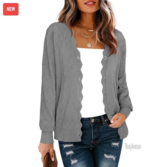 Sweaters - Viscose V-Neck Cardigan Long Sleeve Slim Fit Lightweight Sweater